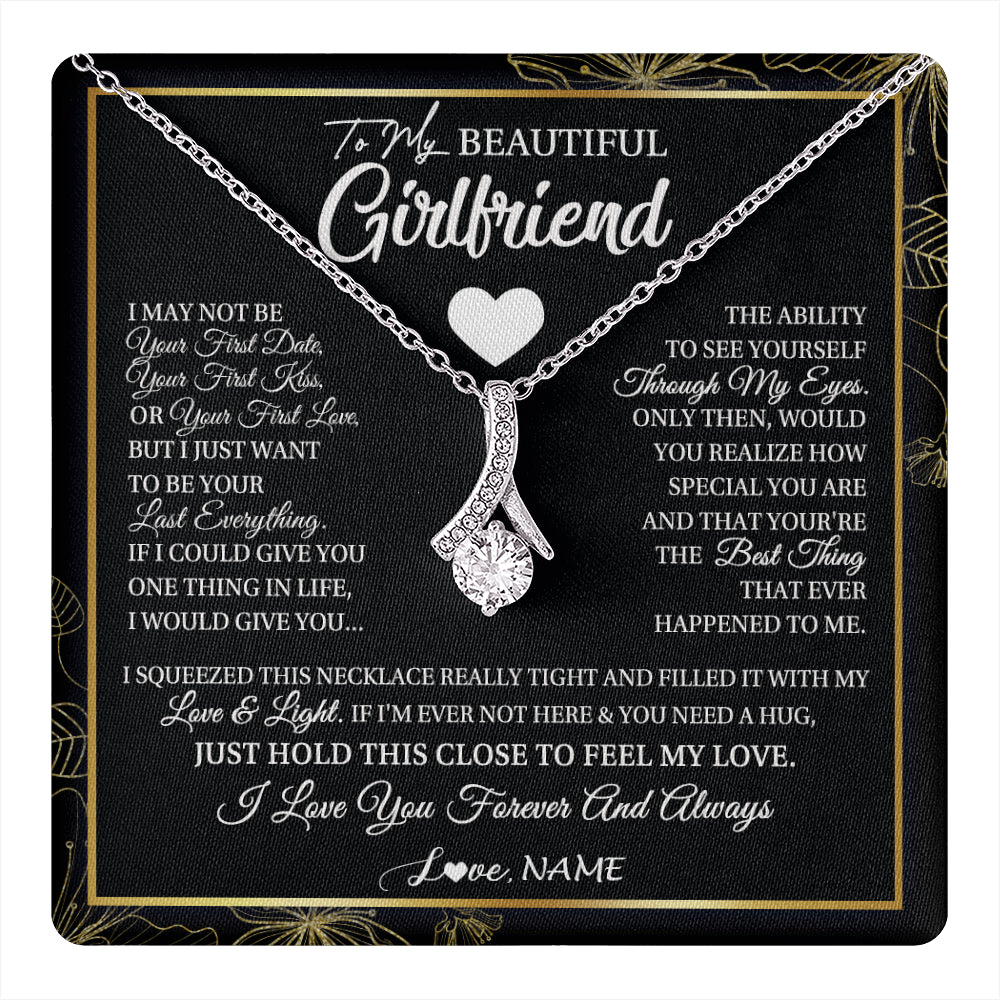 Alluring Beauty Necklace 14K White Gold Finish | 1 | Personalized To My Beautiful Girlfriend Necklace From Boyfriend I May Not Be Your First Day Girlfriend Valentines Day Birthday Customized Gift Box Message Card | siriusteestore