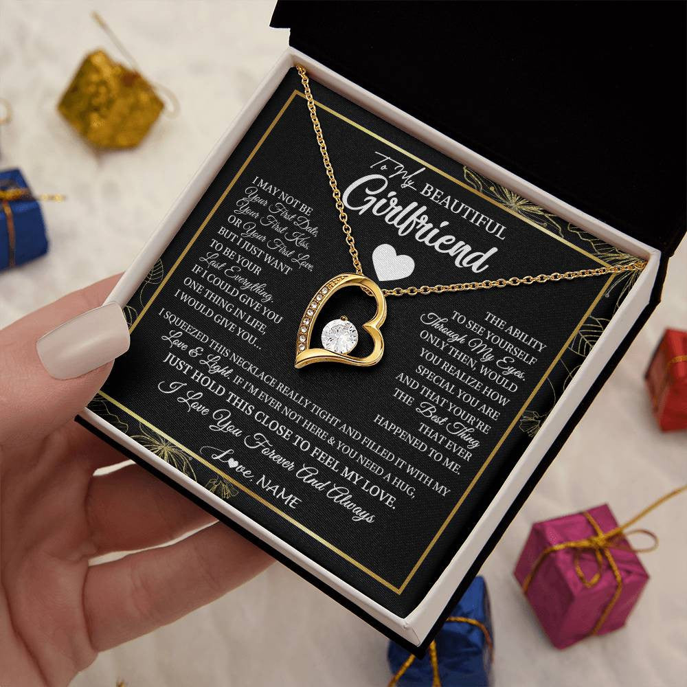 Forever Love Necklace 18K Yellow Gold Finish | 2 | Personalized To My Beautiful Girlfriend Necklace From Boyfriend I May Not Be Your First Day Girlfriend Valentines Day Birthday Customized Gift Box Message Card | siriusteestore