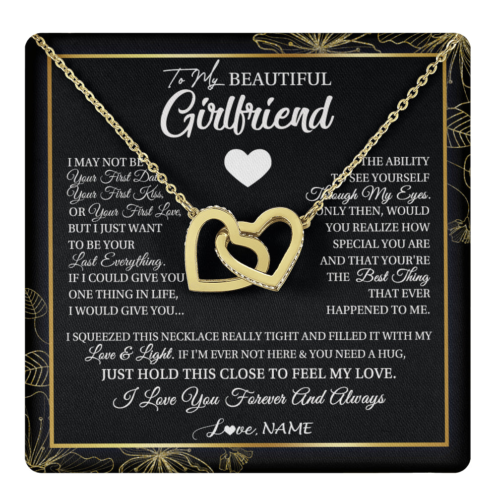 Interlocking Hearts Necklace 18K Yellow Gold Finish | 1 | Personalized To My Beautiful Girlfriend Necklace From Boyfriend I May Not Be Your First Day Girlfriend Valentines Day Birthday Customized Gift Box Message Card | siriusteestore