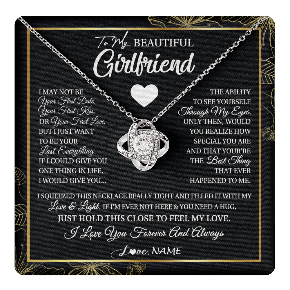 Love Knot Necklace 14K White Gold Finish | 1 | Personalized To My Beautiful Girlfriend Necklace From Boyfriend I May Not Be Your First Day Girlfriend Valentines Day Birthday Customized Gift Box Message Card | siriusteestore