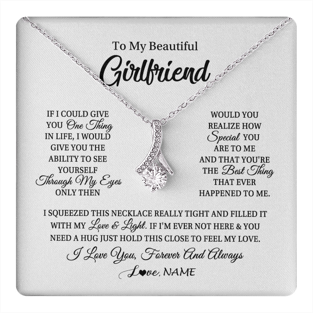 Alluring Beauty Necklace 14K White Gold Finish | 1 | Personalized To My Beautiful Girlfriend Necklace From Boyfriend If I Could Give You Girlfriend Birthday Christmas Jewelry Customized Gift Box Message Card | siriusteestore