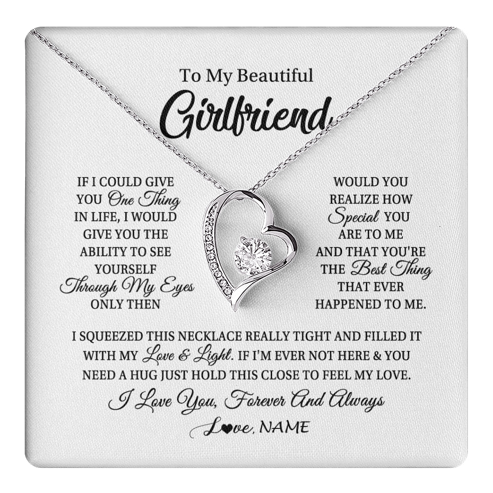 Forever Love Necklace 14K White Gold Finish | 1 | Personalized To My Beautiful Girlfriend Necklace From Boyfriend If I Could Give You Girlfriend Birthday Christmas Jewelry Customized Gift Box Message Card | siriusteestore