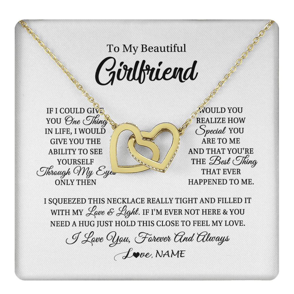 Interlocking Hearts Necklace 18K Yellow Gold Finish | 1 | Personalized To My Beautiful Girlfriend Necklace From Boyfriend If I Could Give You Girlfriend Birthday Christmas Jewelry Customized Gift Box Message Card | siriusteestore
