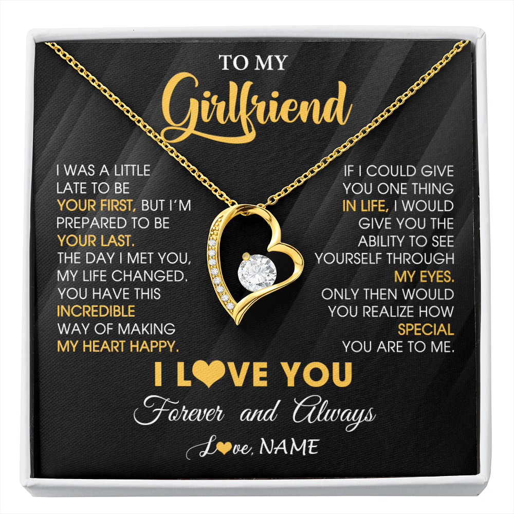 Forever Love Necklace 18K Yellow Gold Finish | 1 | Personalized To My Beautiful Girlfriend Necklace From Boyfriend Jewelry Forever Love Girlfriend Birthday Gifts Anniversary Valentines Day Message Card | siriusteestore