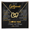 Interlocking Hearts Necklace 18K Yellow Gold Finish | 1 | Personalized To My Beautiful Girlfriend Necklace From Boyfriend Jewelry Forever Love Girlfriend Birthday Gifts Anniversary Valentines Day Message Card | siriusteestore