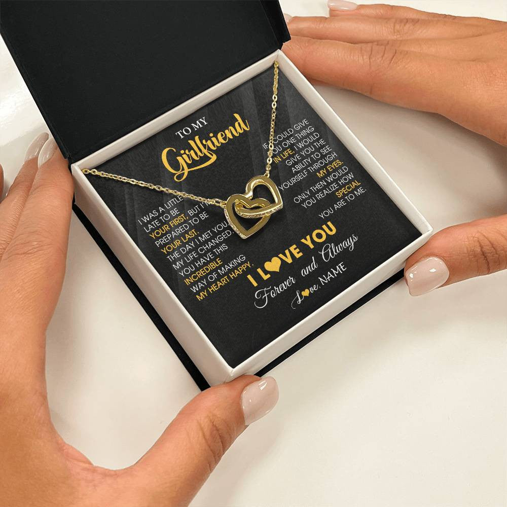 Interlocking Hearts Necklace 18K Yellow Gold Finish | 2 | Personalized To My Beautiful Girlfriend Necklace From Boyfriend Jewelry Forever Love Girlfriend Birthday Gifts Anniversary Valentines Day Message Card | siriusteestore