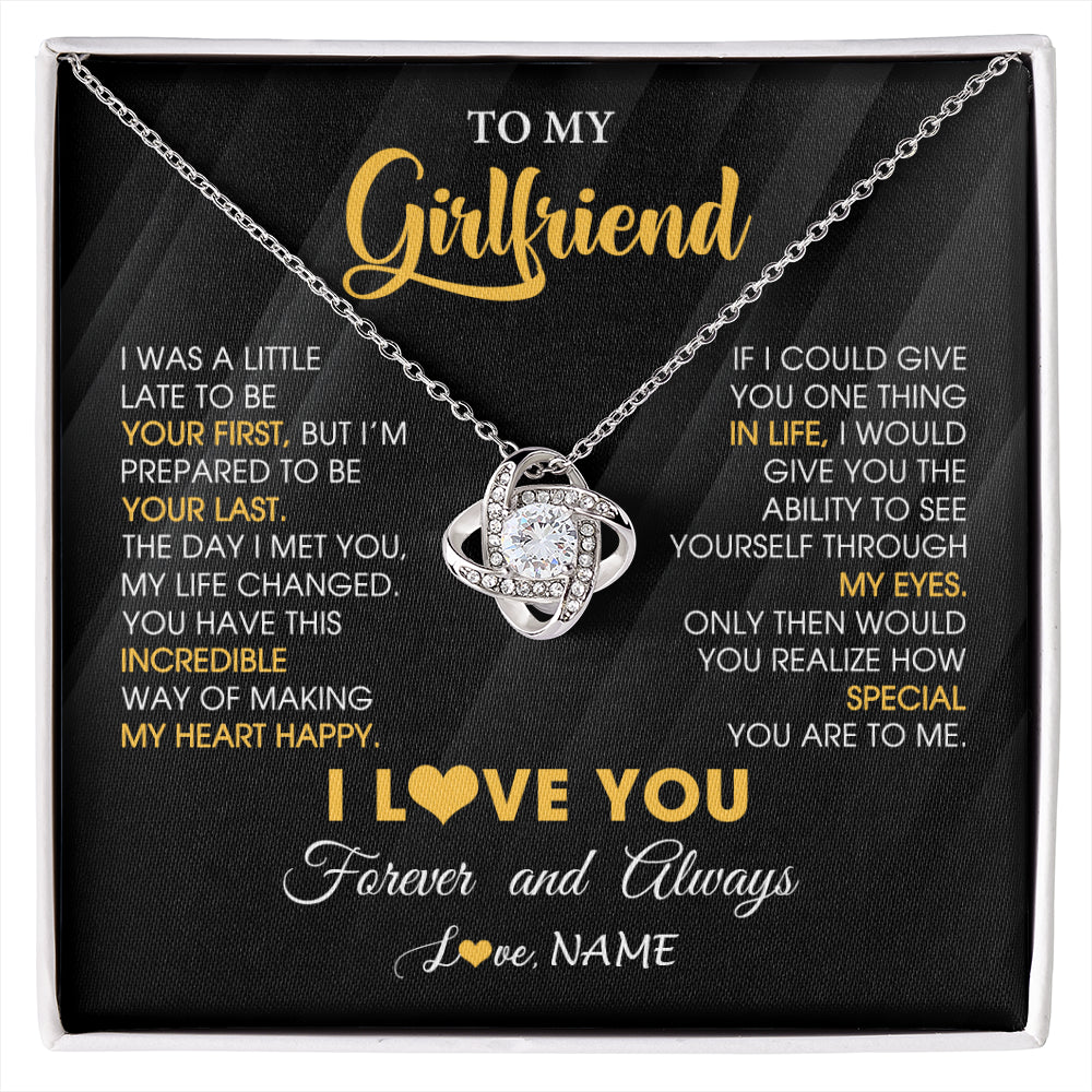 Love Knot Necklace 14K White Gold Finish | 1 | Personalized To My Beautiful Girlfriend Necklace From Boyfriend Jewelry Forever Love Girlfriend Birthday Gifts Anniversary Valentines Day Message Card | siriusteestore