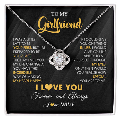 Love Knot Necklace 14K White Gold Finish | 1 | Personalized To My Beautiful Girlfriend Necklace From Boyfriend Jewelry Forever Love Girlfriend Birthday Gifts Anniversary Valentines Day Message Card | siriusteestore