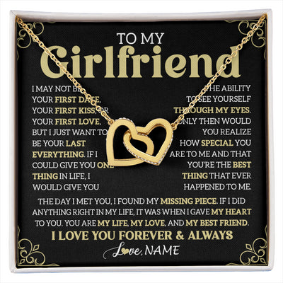 Interlocking Hearts Necklace 18K Yellow Gold Finish | 1 | Personalized To My Beautiful Girlfriend Necklace From Boyfriend The Day I Met You Birthday Gifts For Girlfriend Anniversary Valentines Day Message Card | siriusteestore