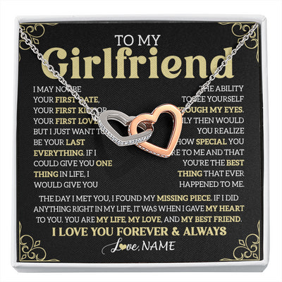 Interlocking Hearts Necklace Stainless Steel & Rose Gold Finish | 1 | Personalized To My Beautiful Girlfriend Necklace From Boyfriend The Day I Met You Birthday Gifts For Girlfriend Anniversary Valentines Day Message Card | siriusteestore