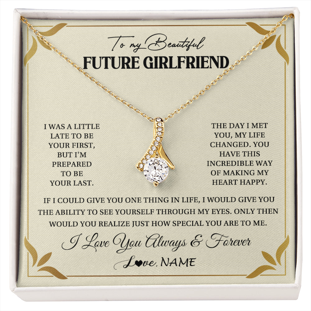 Alluring Beauty Necklace 18K Yellow Gold Finish | 1 | Personalized To My Beautiful Girlfriend Necklace Gift From Boyfriend Promise Necklace For Girlfriend Birthday Christmas Customized Gift Box Message Card | siriusteestore
