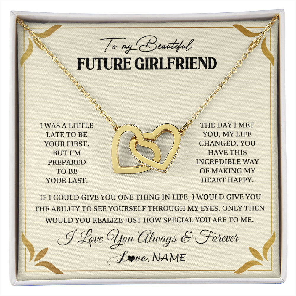 Interlocking Hearts Necklace 18K Yellow Gold Finish | 1 | Personalized To My Beautiful Girlfriend Necklace Gift From Boyfriend Promise Necklace For Girlfriend Birthday Christmas Customized Gift Box Message Card | siriusteestore