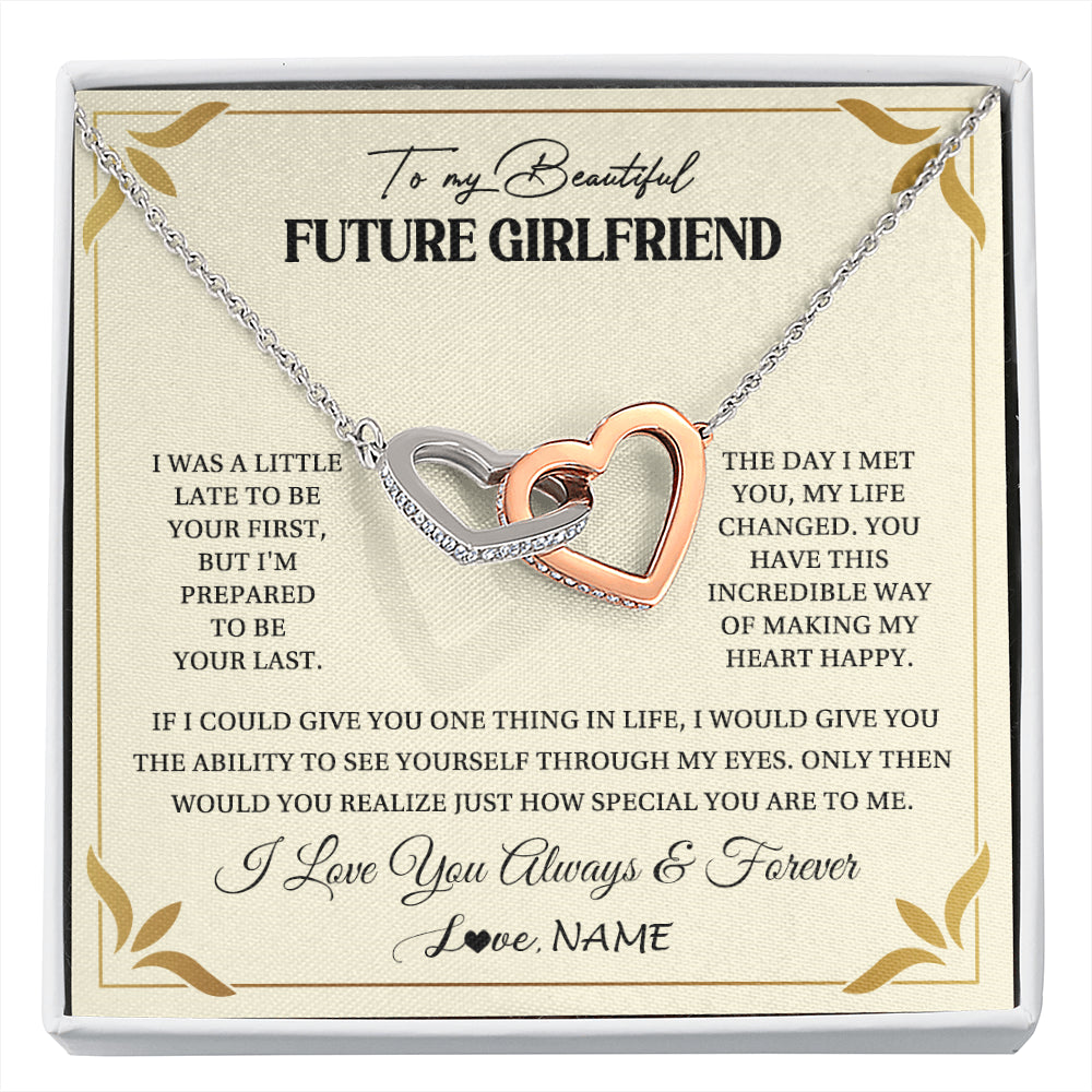 Interlocking Hearts Necklace Stainless Steel & Rose Gold Finish | 1 | Personalized To My Beautiful Girlfriend Necklace Gift From Boyfriend Promise Necklace For Girlfriend Birthday Christmas Customized Gift Box Message Card | siriusteestore