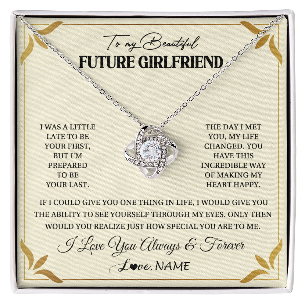 Love Knot Necklace 14K White Gold Finish | 1 | Personalized To My Beautiful Girlfriend Necklace Gift From Boyfriend Promise Necklace For Girlfriend Birthday Christmas Customized Gift Box Message Card | siriusteestore