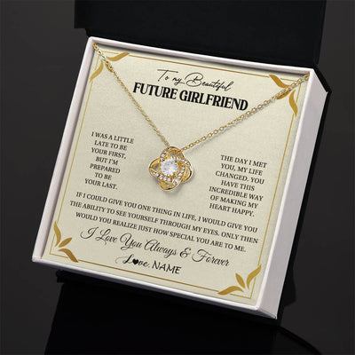 Love Knot Necklace 18K Yellow Gold Finish | 2 | Personalized To My Beautiful Girlfriend Necklace Gift From Boyfriend Promise Necklace For Girlfriend Birthday Christmas Customized Gift Box Message Card | siriusteestore