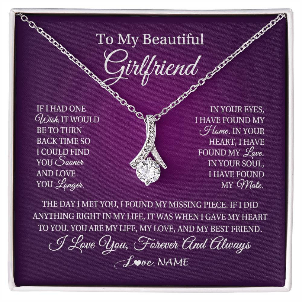 Alluring Beauty Necklace 14K White Gold Finish | Personalized To My Beautiful Girlfriend Necklace Gift Romantic Gifts For Girlfriend Birthday Anniversary Valentines Christmas Customized Gift Box Message Card | siriusteestore