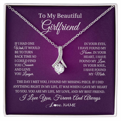 Alluring Beauty Necklace 14K White Gold Finish | Personalized To My Beautiful Girlfriend Necklace Gift Romantic Gifts For Girlfriend Birthday Anniversary Valentines Christmas Customized Gift Box Message Card | siriusteestore