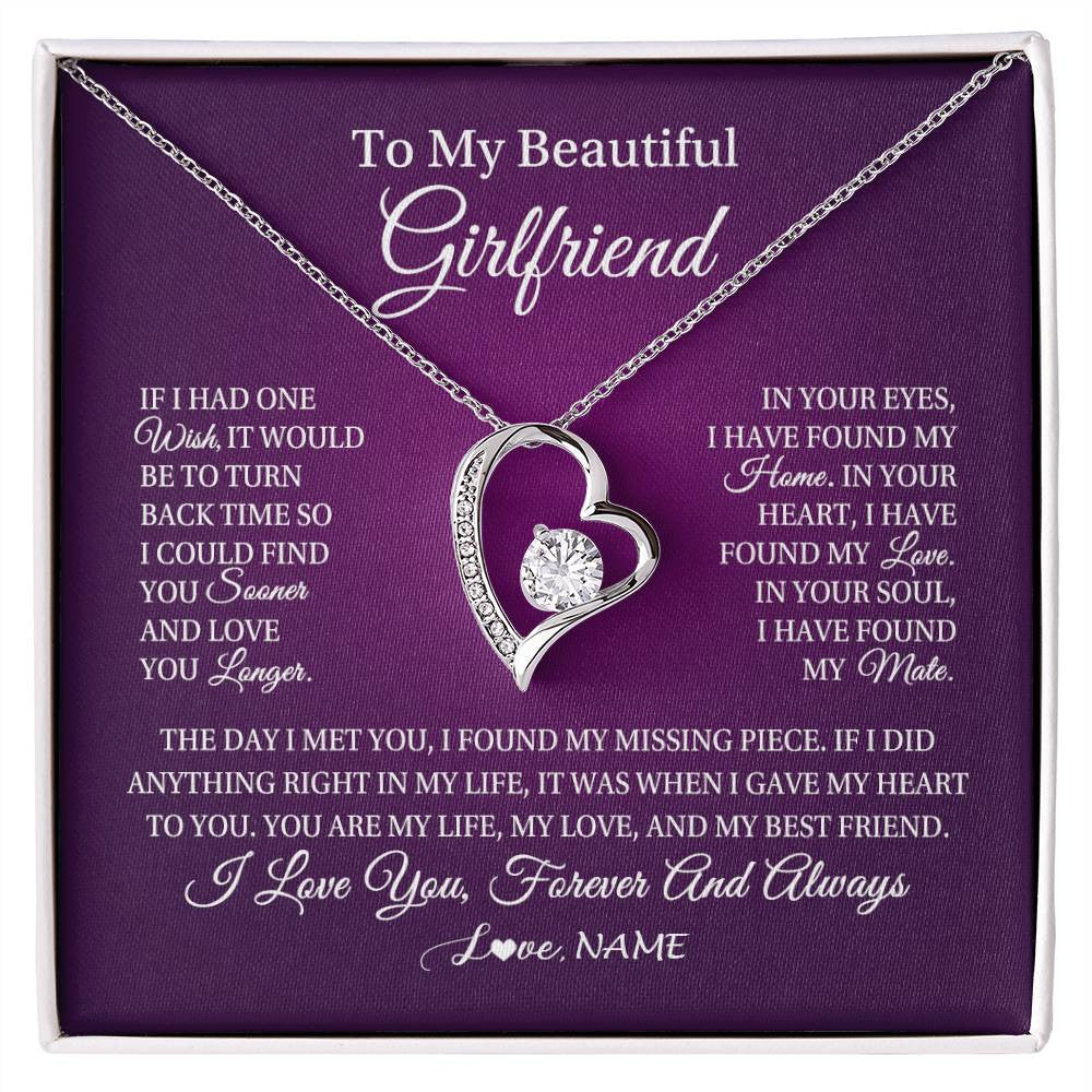 Forever Love Necklace 14K White Gold Finish | Personalized To My Beautiful Girlfriend Necklace Gift Romantic Gifts For Girlfriend Birthday Anniversary Valentines Christmas Customized Gift Box Message Card | siriusteestore