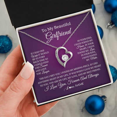 Forever Love Necklace 14K White Gold Finish | Personalized To My Beautiful Girlfriend Necklace Gift Romantic Gifts For Girlfriend Birthday Anniversary Valentines Christmas Customized Gift Box Message Card | siriusteestore
