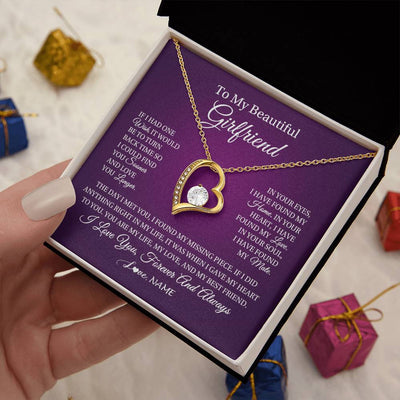 Forever Love Necklace 18K Yellow Gold Finish | Personalized To My Beautiful Girlfriend Necklace Gift Romantic Gifts For Girlfriend Birthday Anniversary Valentines Christmas Customized Gift Box Message Card | siriusteestore