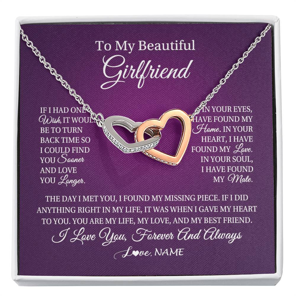 Interlocking Hearts Necklace Stainless Steel & Rose Gold Finish | Personalized To My Beautiful Girlfriend Necklace Gift Romantic Gifts For Girlfriend Birthday Anniversary Valentines Christmas Customized Gift Box Message Card | siriusteestore