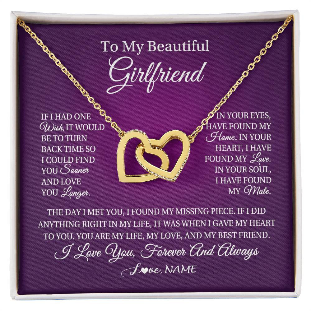 Interlocking Hearts Necklace 18K Yellow Gold Finish | Personalized To My Beautiful Girlfriend Necklace Gift Romantic Gifts For Girlfriend Birthday Anniversary Valentines Christmas Customized Gift Box Message Card | siriusteestore