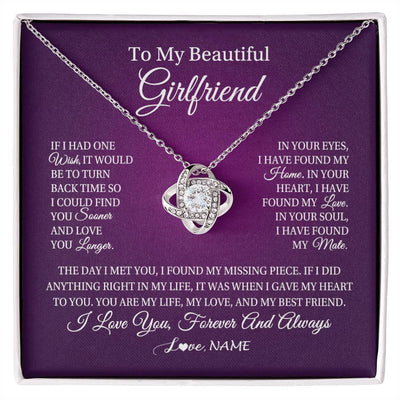 Love Knot Necklace 14K White Gold Finish | Personalized To My Beautiful Girlfriend Necklace Gift Romantic Gifts For Girlfriend Birthday Anniversary Valentines Christmas Customized Gift Box Message Card | siriusteestore