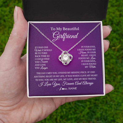Love Knot Necklace 14K White Gold Finish | Personalized To My Beautiful Girlfriend Necklace Gift Romantic Gifts For Girlfriend Birthday Anniversary Valentines Christmas Customized Gift Box Message Card | siriusteestore