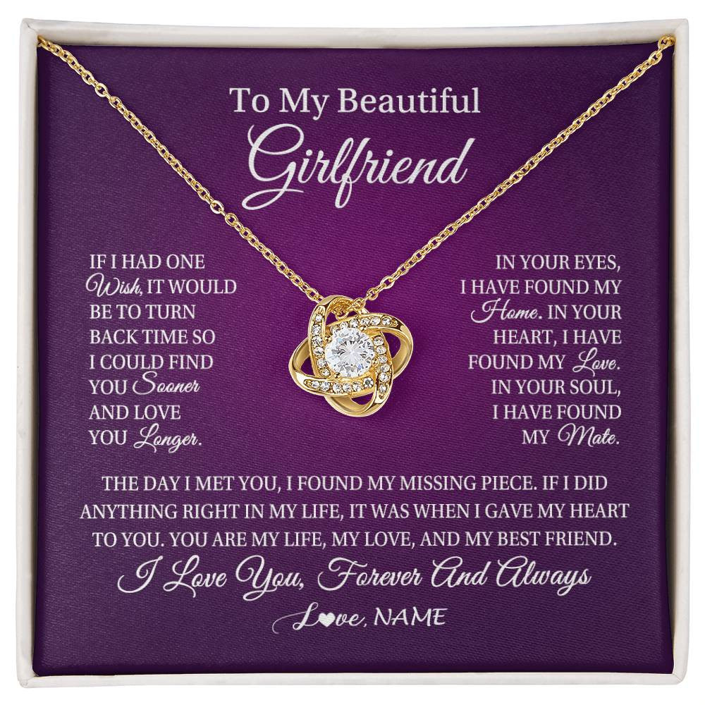 Love Knot Necklace 18K Yellow Gold Finish | Personalized To My Beautiful Girlfriend Necklace Gift Romantic Gifts For Girlfriend Birthday Anniversary Valentines Christmas Customized Gift Box Message Card | siriusteestore