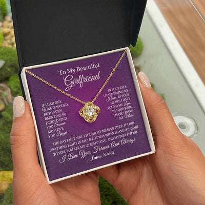 Love Knot Necklace 18K Yellow Gold Finish | Personalized To My Beautiful Girlfriend Necklace Gift Romantic Gifts For Girlfriend Birthday Anniversary Valentines Christmas Customized Gift Box Message Card | siriusteestore