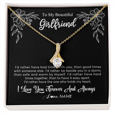 Alluring Beauty Necklace 18K Yellow Gold Finish | 1 | Personalized To My Beautiful Girlfriend Necklace Gifts From Boyfriend I'd Rather Girlfriend Birthday Anniversary Valentines Customized Gift Box Message Card | siriusteestore