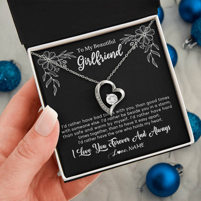 Forever Love Necklace 14K White Gold Finish | 2 | Personalized To My Beautiful Girlfriend Necklace Gifts From Boyfriend I'd Rather Girlfriend Birthday Anniversary Valentines Customized Gift Box Message Card | siriusteestore