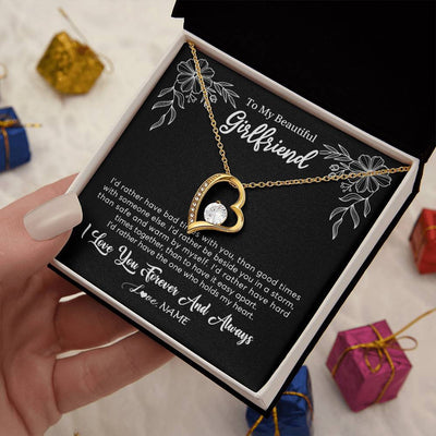 Forever Love Necklace 18K Yellow Gold Finish | 2 | Personalized To My Beautiful Girlfriend Necklace Gifts From Boyfriend I'd Rather Girlfriend Birthday Anniversary Valentines Customized Gift Box Message Card | siriusteestore