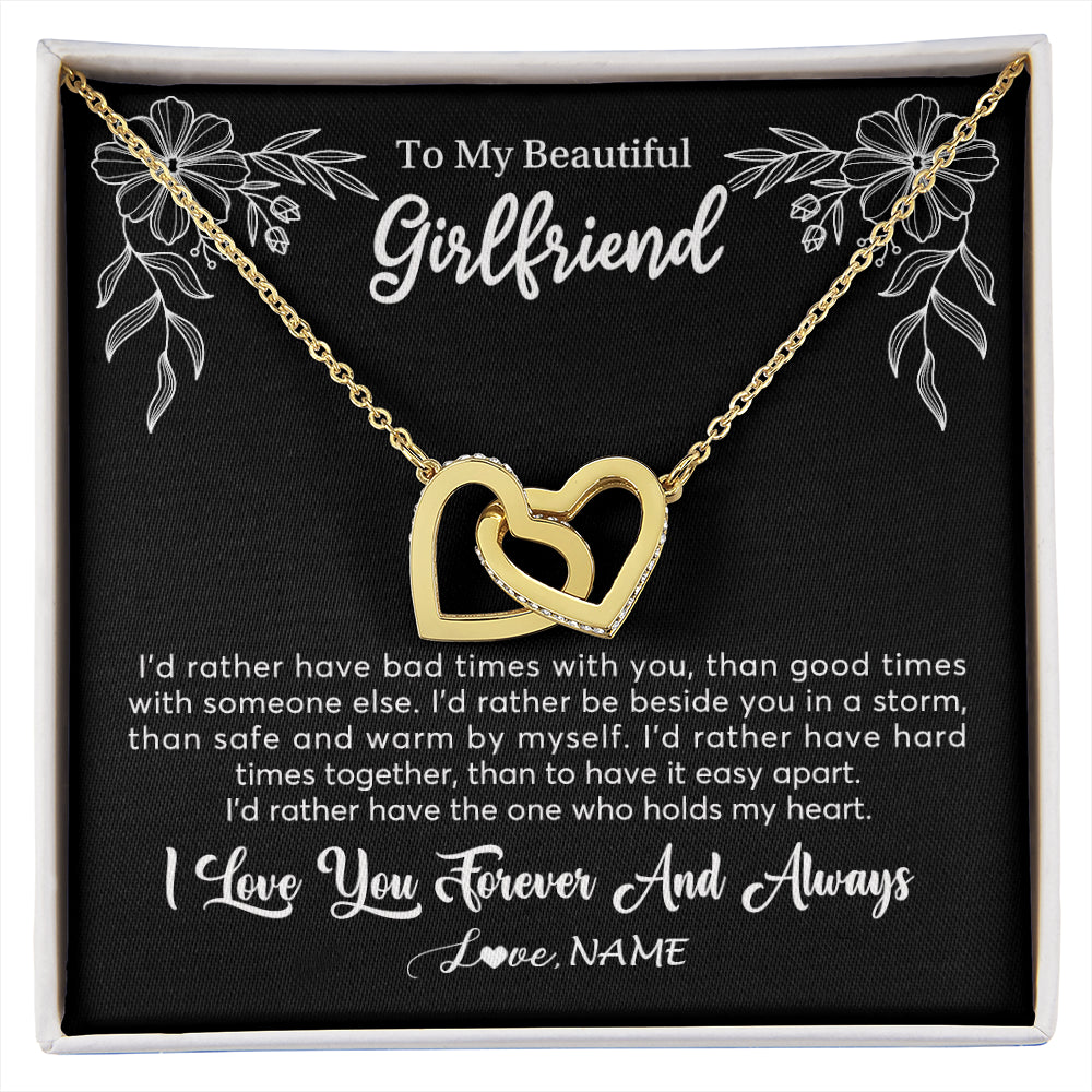 Interlocking Hearts Necklace 18K Yellow Gold Finish | 1 | Personalized To My Beautiful Girlfriend Necklace Gifts From Boyfriend I'd Rather Girlfriend Birthday Anniversary Valentines Customized Gift Box Message Card | siriusteestore