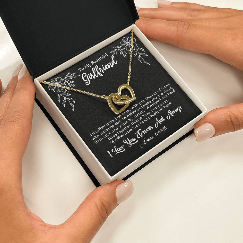 Interlocking Hearts Necklace 18K Yellow Gold Finish | 2 | Personalized To My Beautiful Girlfriend Necklace Gifts From Boyfriend I'd Rather Girlfriend Birthday Anniversary Valentines Customized Gift Box Message Card | siriusteestore