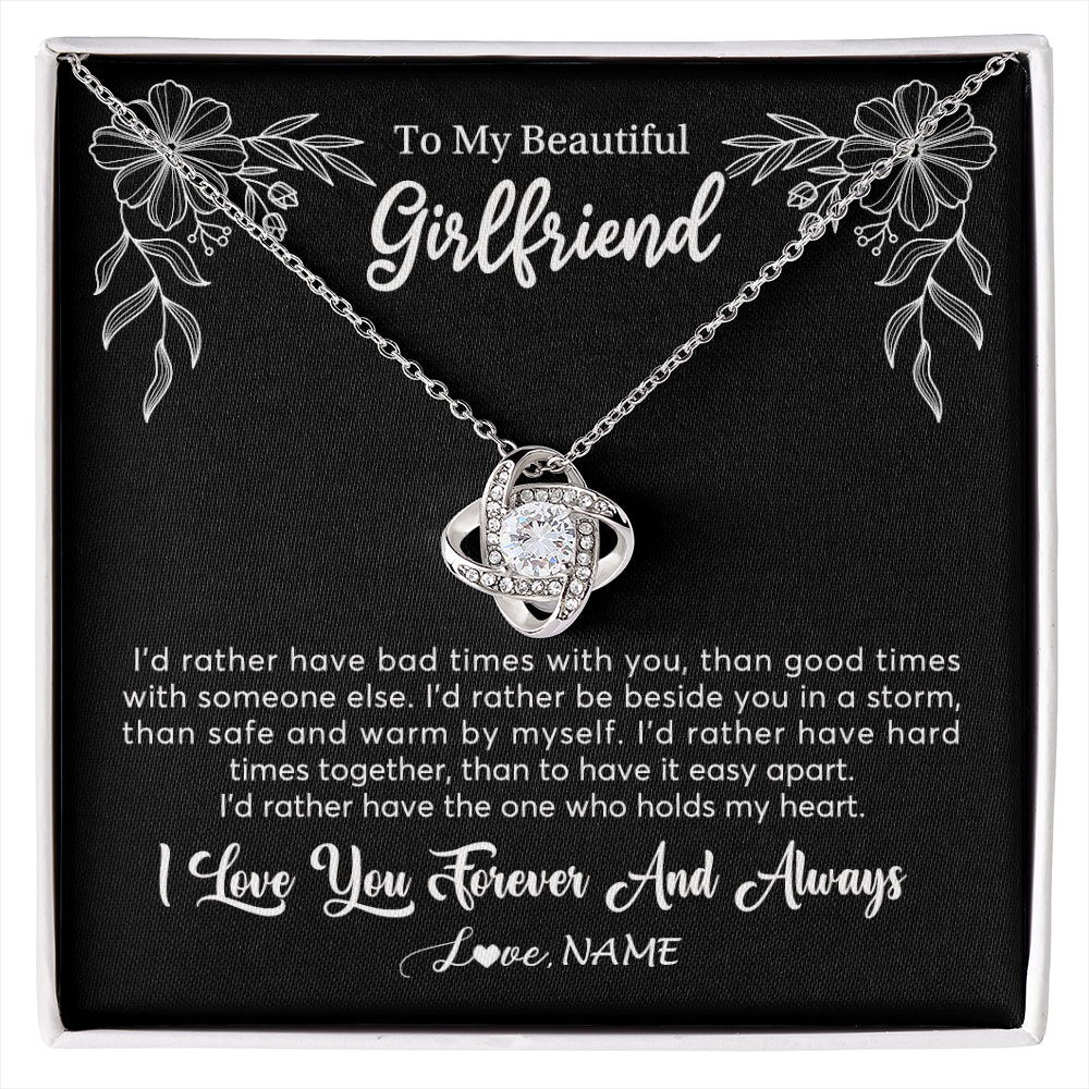 Love Knot Necklace 14K White Gold Finish | 1 | Personalized To My Beautiful Girlfriend Necklace Gifts From Boyfriend I'd Rather Girlfriend Birthday Anniversary Valentines Customized Gift Box Message Card | siriusteestore
