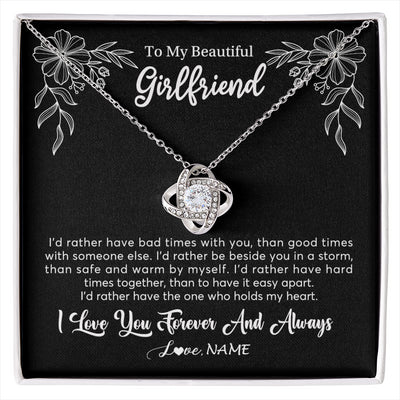 Love Knot Necklace 14K White Gold Finish | 1 | Personalized To My Beautiful Girlfriend Necklace Gifts From Boyfriend I'd Rather Girlfriend Birthday Anniversary Valentines Customized Gift Box Message Card | siriusteestore