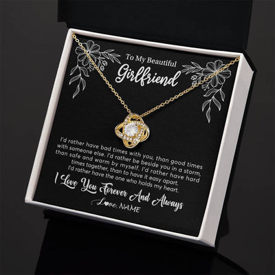 Love Knot Necklace 18K Yellow Gold Finish | 2 | Personalized To My Beautiful Girlfriend Necklace Gifts From Boyfriend I'd Rather Girlfriend Birthday Anniversary Valentines Customized Gift Box Message Card | siriusteestore