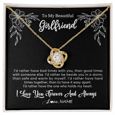 Love Knot Necklace 18K Yellow Gold Finish | 1 | Personalized To My Beautiful Girlfriend Necklace Gifts From Boyfriend I'd Rather Girlfriend Birthday Anniversary Valentines Customized Gift Box Message Card | siriusteestore