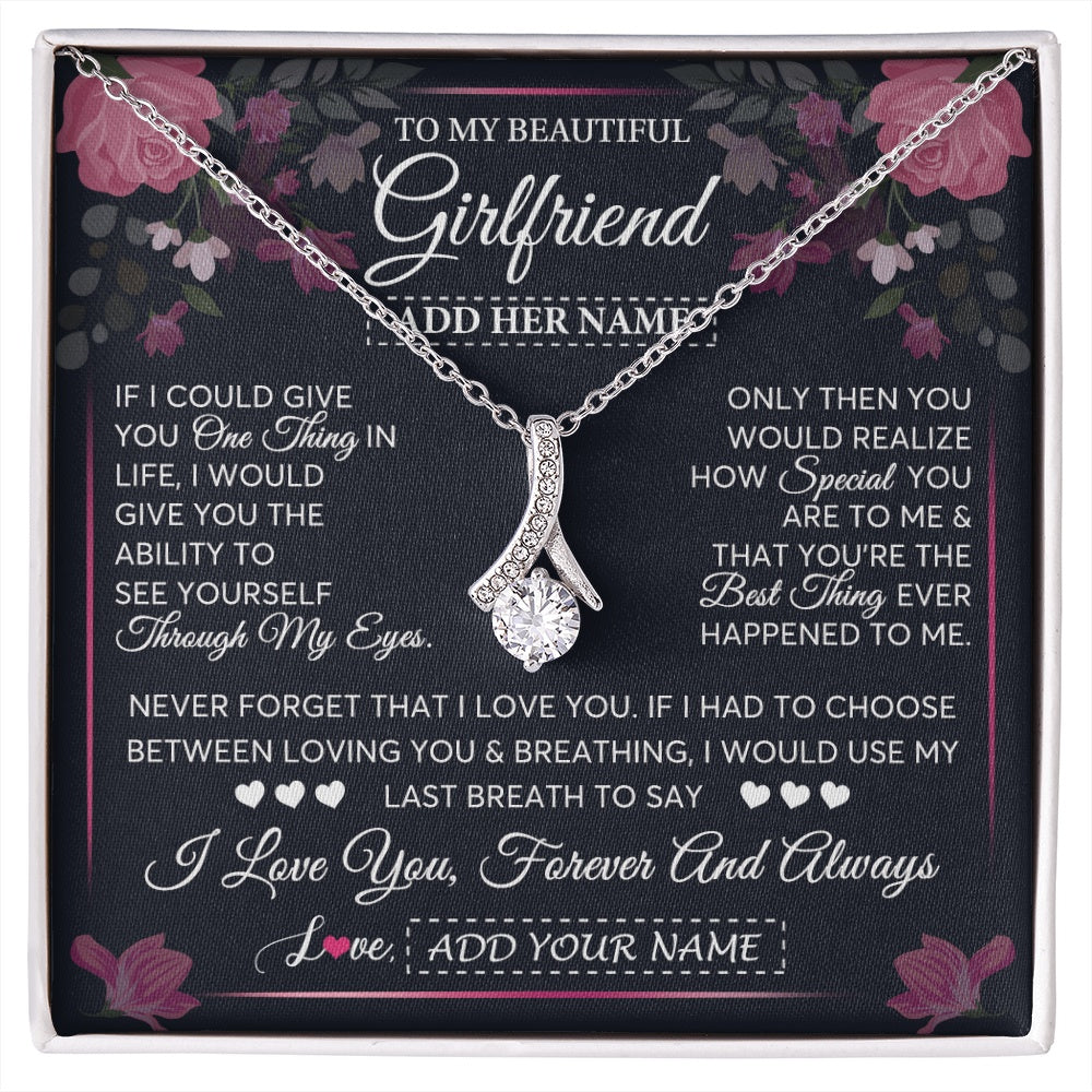 Alluring Beauty Necklace 14K White Gold Finish | 1 | Personalized To My Beautiful Girlfriend Necklace I Love You Girlfriend Gifts Romantic Birthday Gifts Valentines Christmas Custom Gift Box Message Card | siriusteestore.myshopify