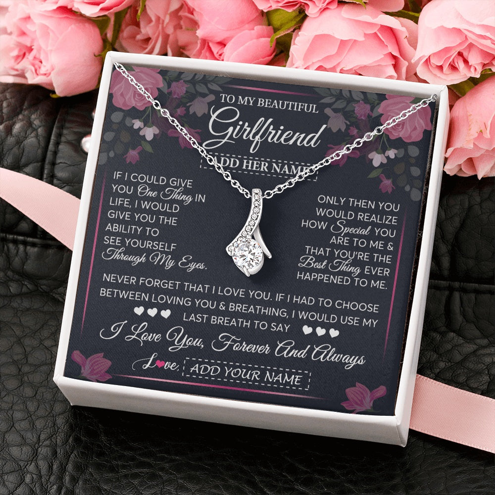 Alluring Beauty Necklace 14K White Gold Finish | 2 | Personalized To My Beautiful Girlfriend Necklace I Love You Girlfriend Gifts Romantic Birthday Gifts Valentines Christmas Custom Gift Box Message Card | siriusteestore.myshopify