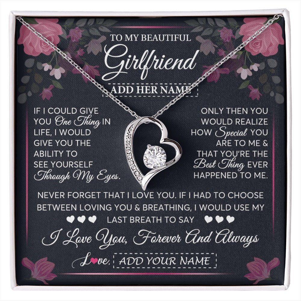 Forever Love Necklace 14K White Gold Finish | 1 | Personalized To My Beautiful Girlfriend Necklace I Love You Girlfriend Gifts Romantic Birthday Gifts Valentines Christmas Custom Gift Box Message Card | siriusteestore.myshopify