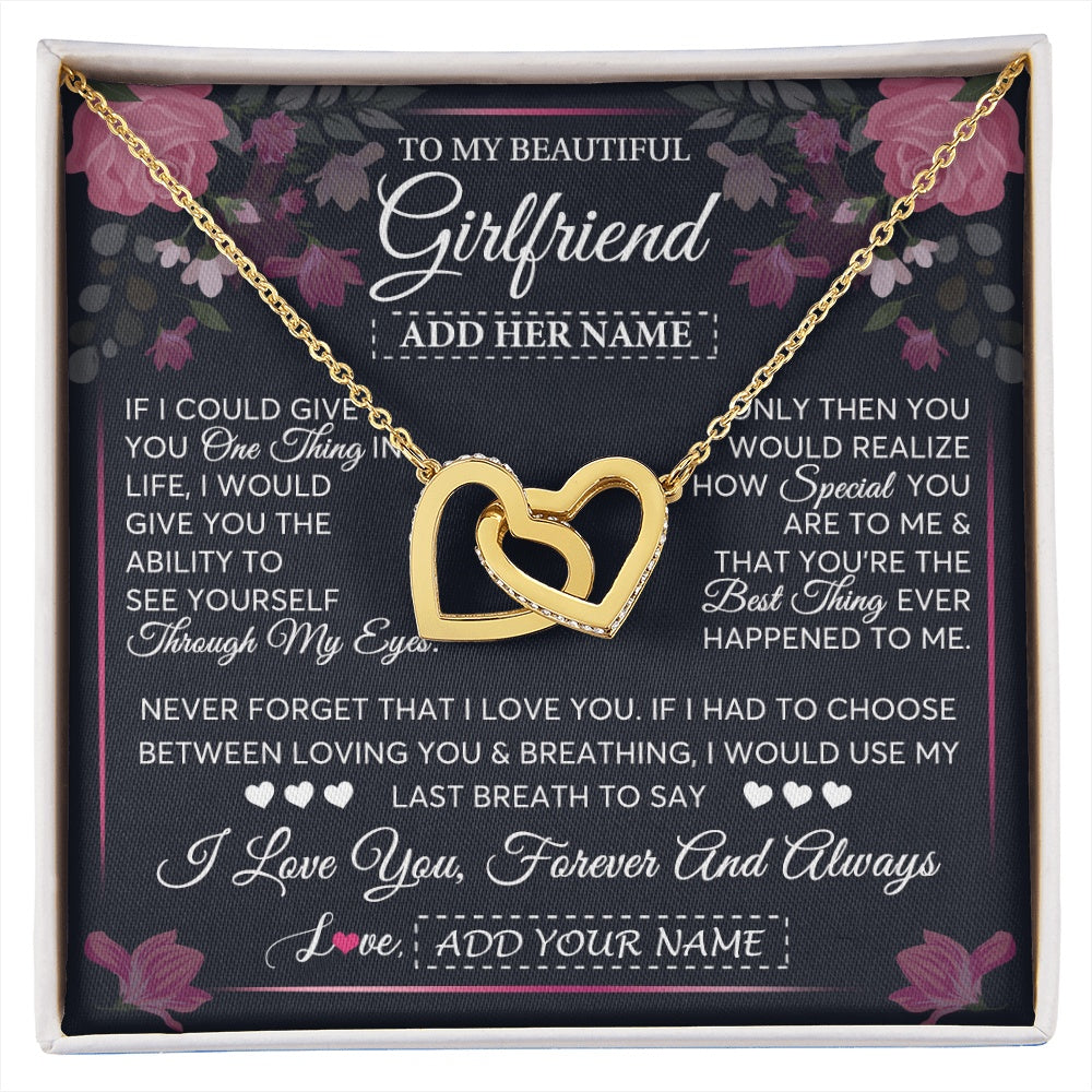 Interlocking Hearts Necklace 18K Yellow Gold Finish | 1 | Personalized To My Beautiful Girlfriend Necklace I Love You Girlfriend Gifts Romantic Birthday Gifts Valentines Christmas Custom Gift Box Message Card | siriusteestore.myshopify