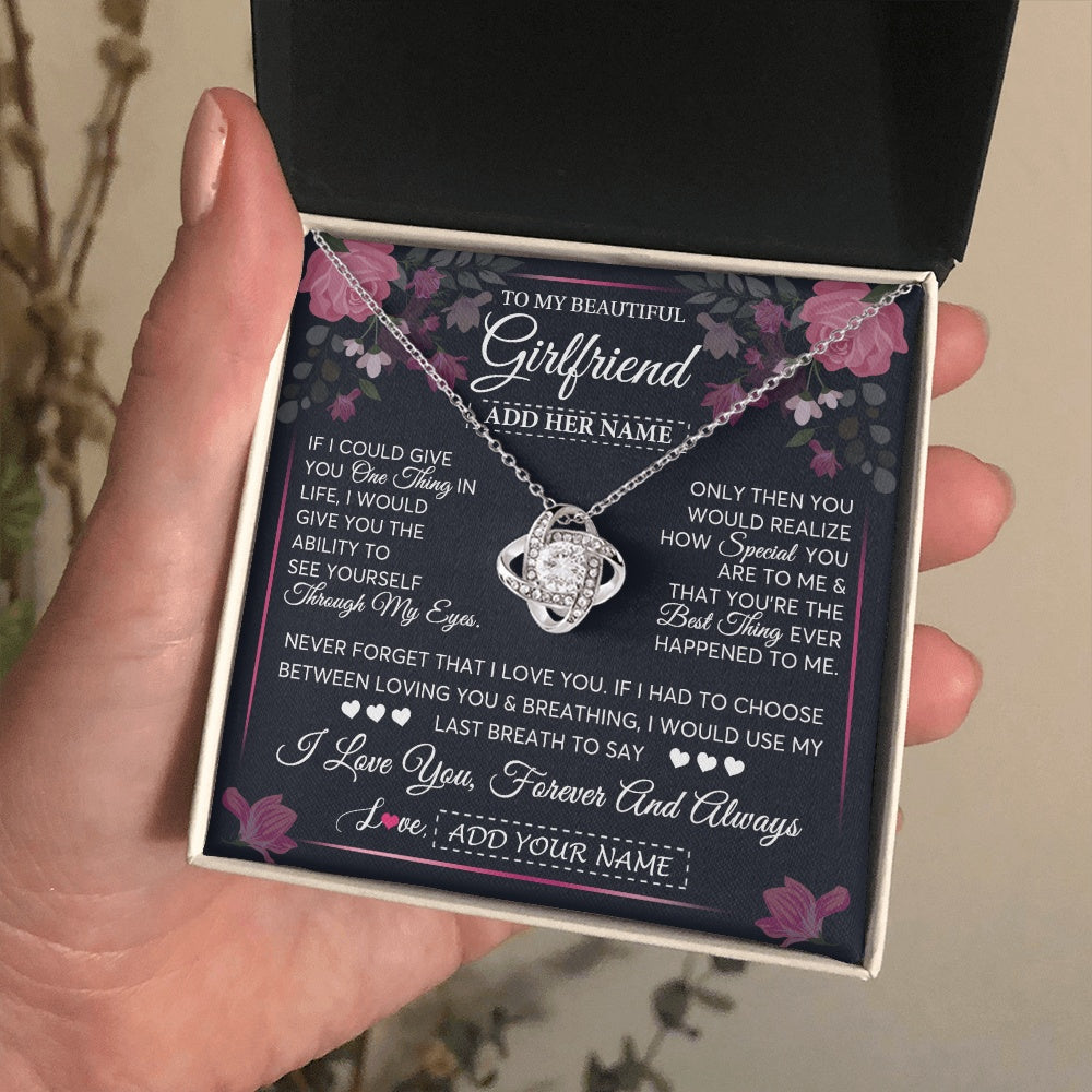 Love Knot Necklace 14K White Gold Finish | 2 | Personalized To My Beautiful Girlfriend Necklace I Love You Girlfriend Gifts Romantic Birthday Gifts Valentines Christmas Custom Gift Box Message Card | siriusteestore.myshopify