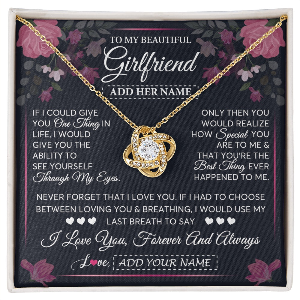 Love Knot Necklace 18K Yellow Gold Finish | 1 | Personalized To My Beautiful Girlfriend Necklace I Love You Girlfriend Gifts Romantic Birthday Gifts Valentines Christmas Custom Gift Box Message Card | siriusteestore.myshopify