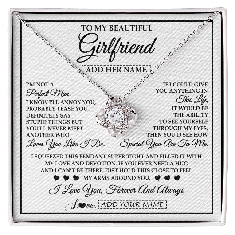 Love Knot Necklace 14K White Gold Finish | 1 | Personalized To My Beautiful Girlfriend Necklace Love You Like I Do Promise Girlfriend Romantic Birthday Gifts Anniversary Christmas Gift Box Message Card | siriusteestore