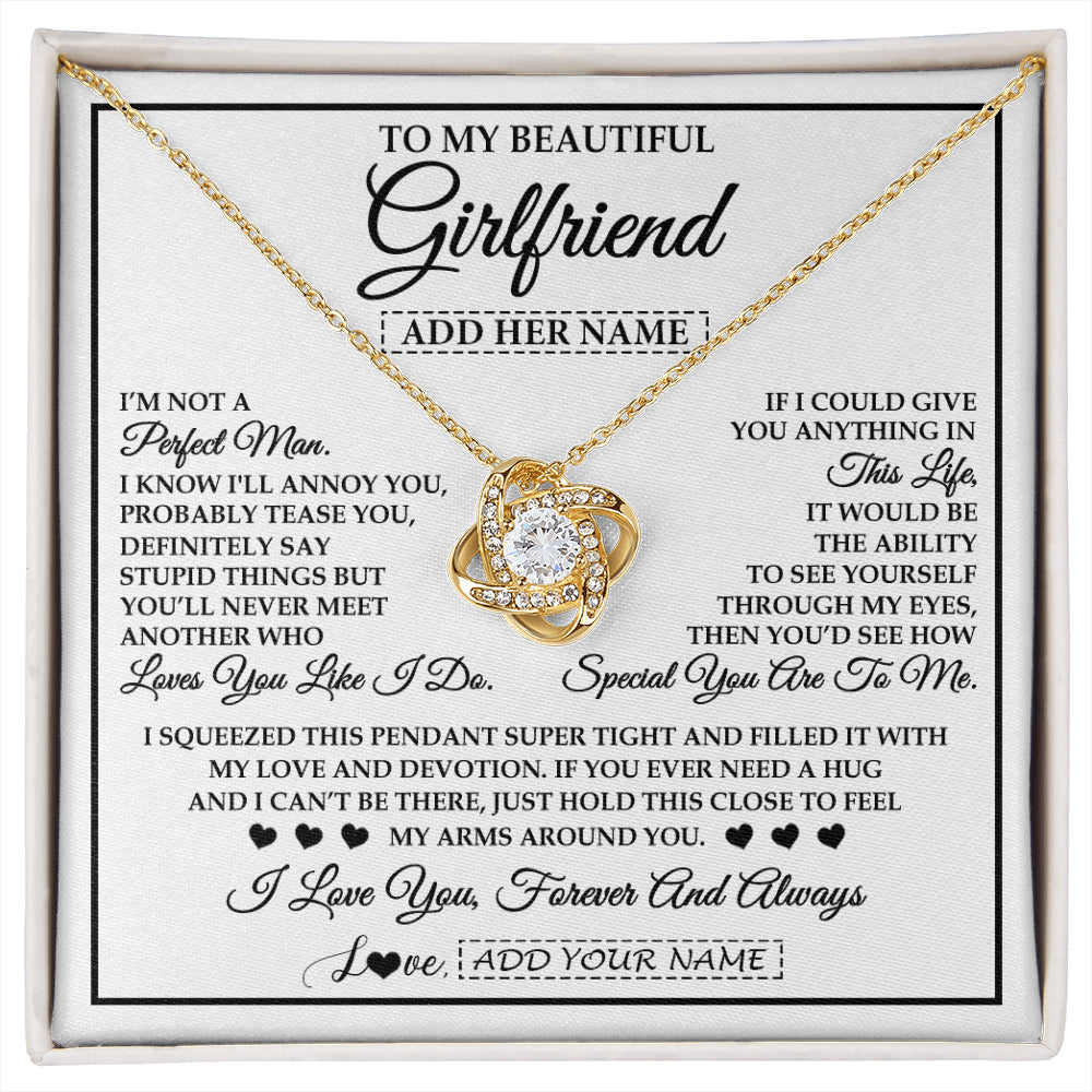 Love Knot Necklace 18K Yellow Gold Finish | 1 | Personalized To My Beautiful Girlfriend Necklace Love You Like I Do Promise Girlfriend Romantic Birthday Gifts Anniversary Christmas Gift Box Message Card | siriusteestore