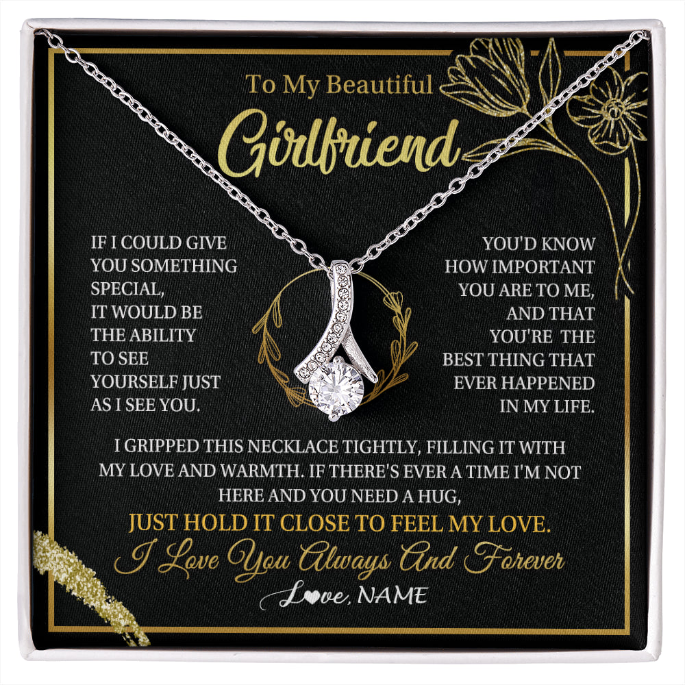 Alluring Beauty Necklace 14K White Gold Finish | 1 | Personalized To My Beautiful Girlfriend Necklace  My Love Girlfriend Birthday Gifts Romantic Unique Anniversary Christmas Customized Gift Box Message Card | siriusteestore