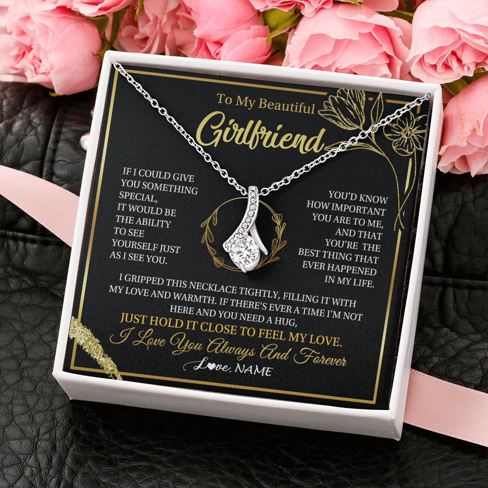 Alluring Beauty Necklace 14K White Gold Finish | 2 | Personalized To My Beautiful Girlfriend Necklace  My Love Girlfriend Birthday Gifts Romantic Unique Anniversary Christmas Customized Gift Box Message Card | siriusteestore