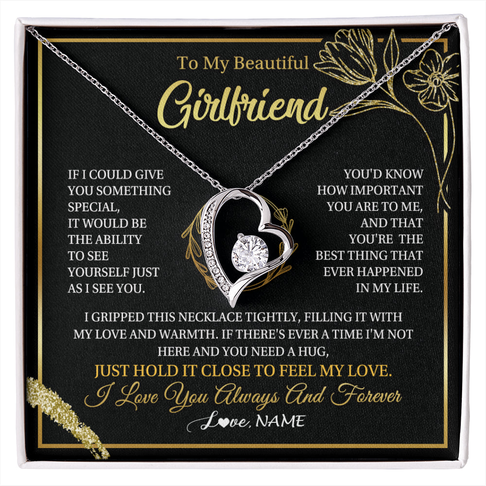 Forever Love Necklace 14K White Gold Finish | 1 | Personalized To My Beautiful Girlfriend Necklace  My Love Girlfriend Birthday Gifts Romantic Unique Anniversary Christmas Customized Gift Box Message Card | siriusteestore